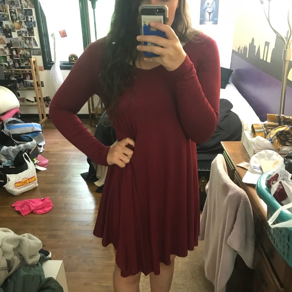 Long Sleeve Maroon Dress